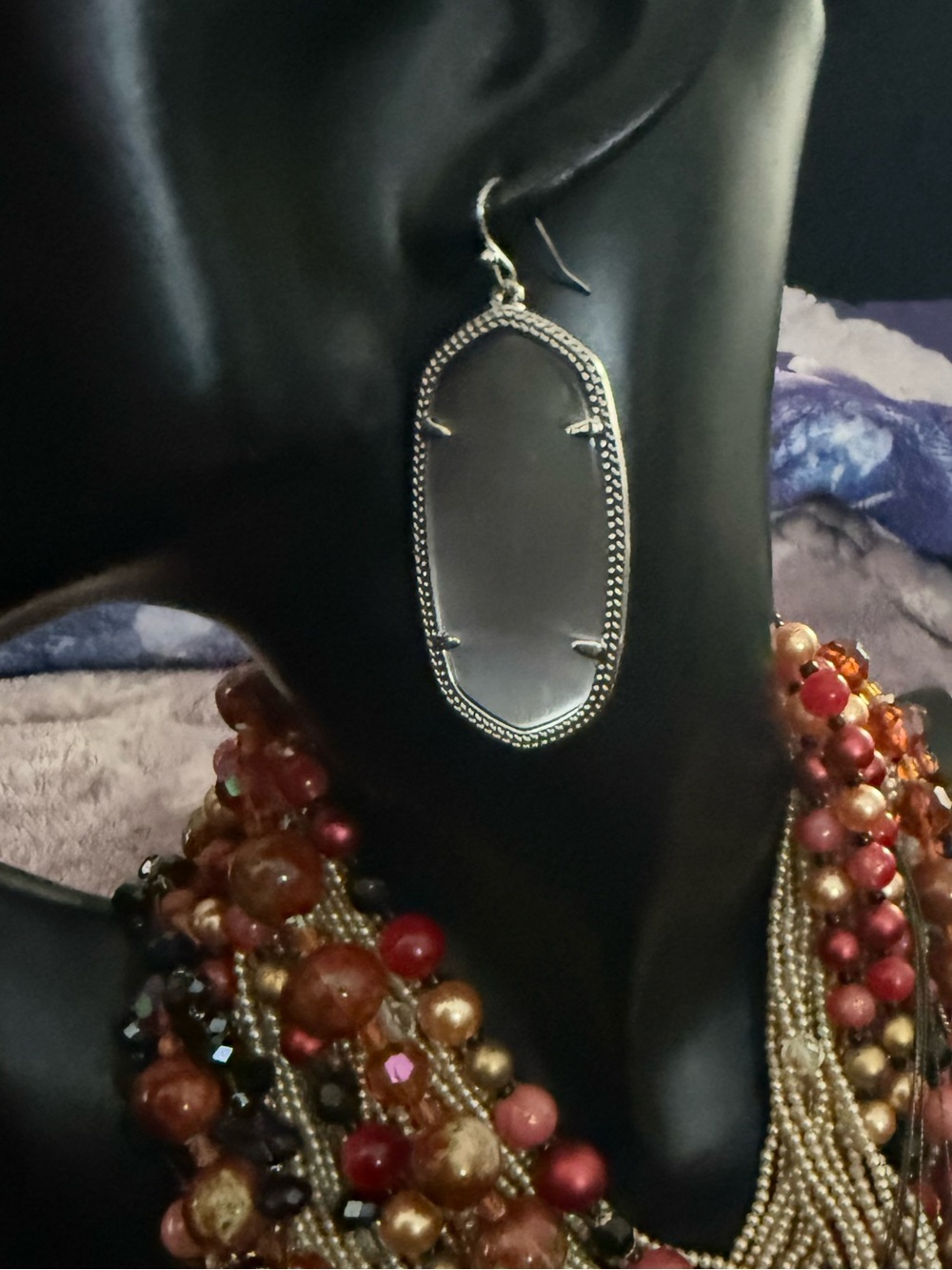 Kendra Scott  Danielle Silver Drop Earrings Slate Gray Tiger Eye  2 1/4”